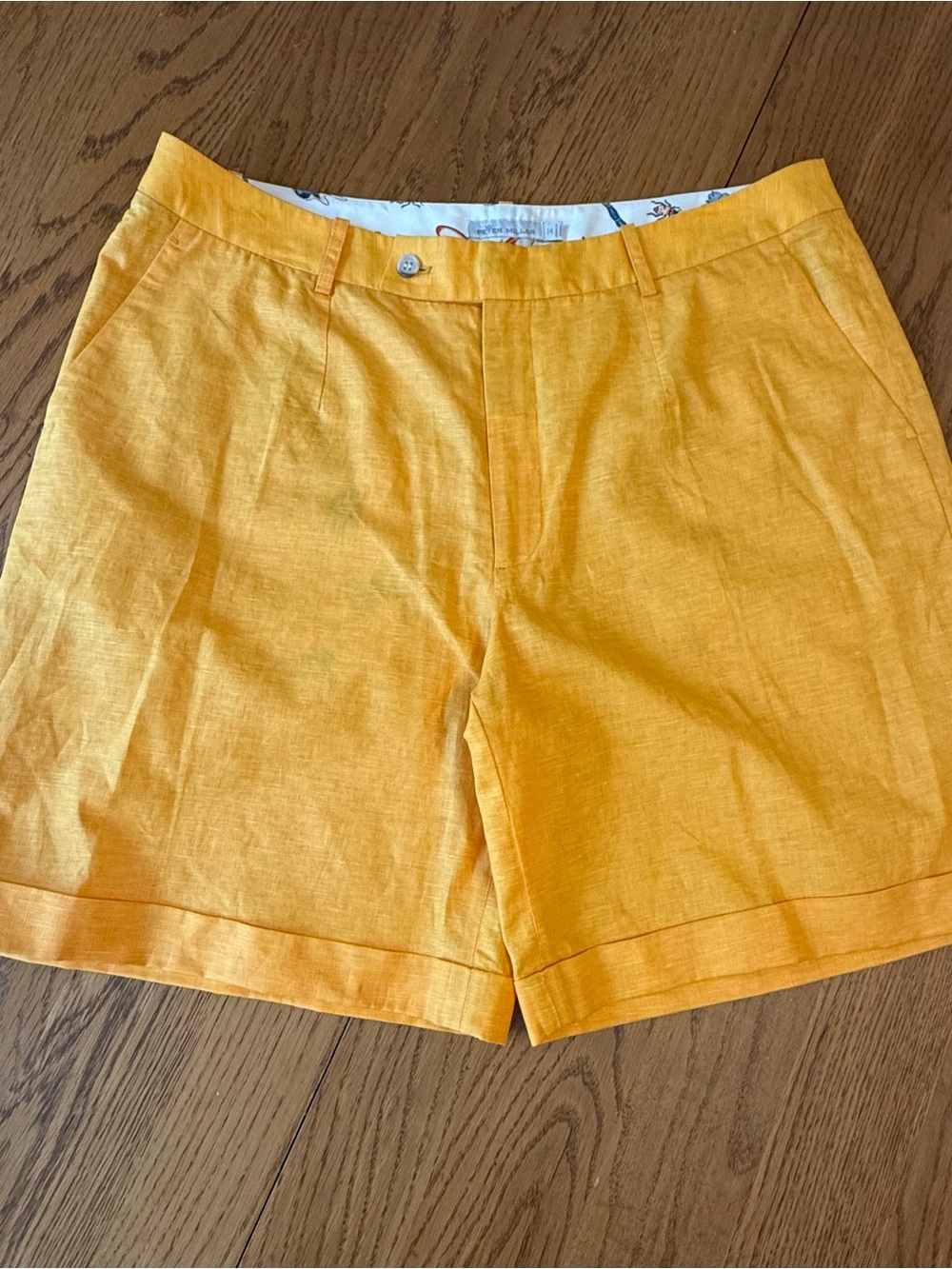 Peter Millar Bright Yellow Linen Bermuda Shorts